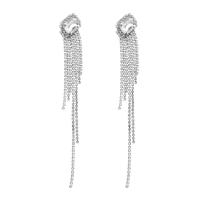 Fashion Fringe Oorbellen, Zinc Alloy, silver plated, verschillende stijlen voor de keuze & voor vrouw & met strass, zilver, nikkel, lood en cadmium vrij, Verkocht door pair