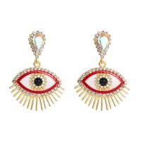 Evil Eye Øreringe, Zinc Alloy, guldfarve belagt, for kvinde & emalje & med rhinestone, flere farver til valg, nikkel, bly & cadmium fri, 35x52mm, Solgt af par