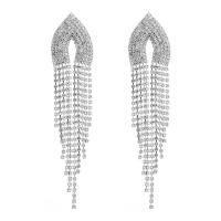 Fringe pendientes de la manera, aleación de zinc, chapado, para mujer & con diamantes de imitación, más colores para la opción, libre de níquel, plomo & cadmio, 25x105mm, Vendido por Par