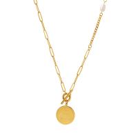 Collier chaîne chandail , Acier titane, Plat rond, pour femme, doré, 20mm, Longueur Environ 60 cm, Vendu par PC