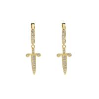 Brass Huggie Hoop Drop Earring Cross plated Unisex & micro pave cubic zirconia Sold By Pair