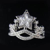 Messing Cuff fingerring, Crown, platineret, justerbar & for kvinde & med rhinestone, flere farver til valg, Størrelse:6-8, Solgt af PC