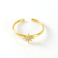 Partículas de acero Anillo de dedo Cuff, Ocho Punto Estrella, 18K chapado en oro, ajustable & para mujer & con diamantes de imitación, 12mm, Vendido por UD