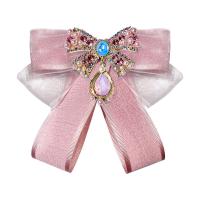 Spille in lega di zinco, lega in zinco, with perla in plastica, Nodo di Cravatta, per la donna & con strass, rosa, assenza di nichel,piombo&cadmio, 90x120mm, Venduto da PC