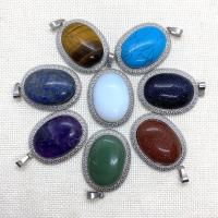 Gemstone Vedhæng Smykker, Natursten, med Zinc Alloy, Oval, sølvfarvet forgyldt, du kan DIY & forskellige materialer til valg, flere farver til valg, 29x41mm, Solgt af PC