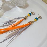 Mode Feather Earring, Messing, mode sieraden & voor vrouw, nikkel, lood en cadmium vrij, 40*132mm, Verkocht door pair