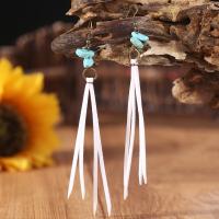 Fashion Fringe Boucles d'oreilles, fer, avec Velveteen & turquoise, bijoux de mode & pour femme, plus de couleurs à choisir, protéger l'environnement, sans nickel, plomb et cadmium, 135mm, Vendu par paire