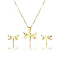 Roestvrij staal sieraden sets, Stud Oorbel & halsketting, 304 roestvrij staal, Dragonfly, 2 stuks & mode sieraden & voor vrouw, gouden, Lengte Ca 17.72 inch, Verkocht door Stel