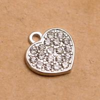 Pendentifs coeur en alliage de zinc, Plaqué de couleur d'argent, DIY & avec strass, protéger l'environnement, sans nickel, plomb et cadmium, 13x13x1.60mm, Vendu par PC