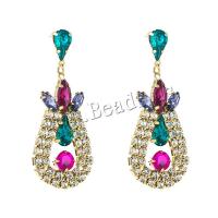 Zinc Alloy Drop Earrings Teardrop gold color plated for woman & with rhinestone nickel lead & cadmium free Sold By Pair