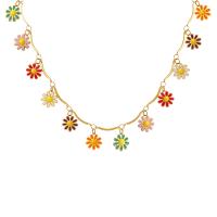 Colar de aço titânio, Partículas de aço, with 5cm extender chain, Flor, para mulher & esmalte, 9mm, comprimento Aprox 40 cm, vendido por PC