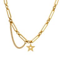 Colar de aço titânio, Partículas de aço, with 5cm extender chain, Estrela, para mulher, dourado, 12mm, comprimento Aprox 40 cm, vendido por PC