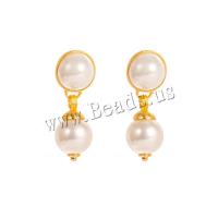 Zinc Alloy Oorbellen, met Plastic Pearl, Ronde, gold plated, voor vrouw, 27x55mm, Verkocht door pair