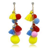 Zinc Alloy Drop Earring, med Plush & Polyester, guldfarve belagt, mode smykker & for kvinde, 30x110mm, Solgt af par