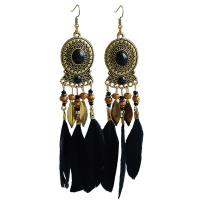 Zinc Alloy Tassel Earring, med Feather, antik guld farve forgyldt, Boheme stil & for kvinde, flere farver til valg, 22x125mm, Solgt af par