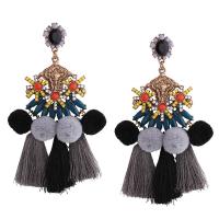 Sinc Alloy Tassel Earring, le Plush & Poileistir, plátáilte, stíl Bohemian & do bhean & le rhinestone, dathanna níos mó le haghaidh rogha, 60x110mm, Díolta De réir Péire