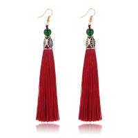 Katoen draad Tassel Earring, met Zinc Alloy, plated, folk stijl & voor vrouw, meer kleuren voor de keuze, 115mm, Verkocht door pair