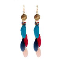 Zinc Alloy Tassel Earring, med Feather, guldfarve belagt, Boheme stil & for kvinde, flere farver til valg, 17x160mm, Solgt af par