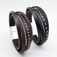 Cowhide Bracelet, le PU Microfiber & Sinc Alloy, jewelry faisin & multilayer & unisex, dathanna níos mó le haghaidh rogha, Fad Thart 8.3 Inse, Díolta De réir PC