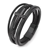 Microfiber PU Armband, met 304 roestvrij staal & Zinc Alloy, Oversteken, mode sieraden & multilayer & voor de mens, meer kleuren voor de keuze, Lengte Ca 8.3 inch, Verkocht door PC