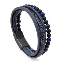 Microfiber PU Armband, met Tiger Eye & Zinc Alloy, mode sieraden & multilayer & voor de mens, meer kleuren voor de keuze, Lengte Ca 8.3 inch, Verkocht door PC