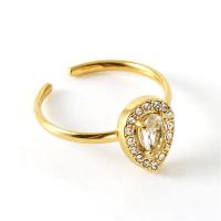 Partículas de acero Anillo de dedo Cuff, Gota, chapado en oro de 18 K, ajustable & micro arcilla de zirconia cúbica & para mujer & con diamantes de imitación, más colores para la opción, 11x9mm, Vendido por UD