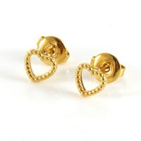 Titan Stål Stud Earring, 18K guldpläterad, olika stilar för val & för kvinna & ihålig, 7mm, Säljs av Par