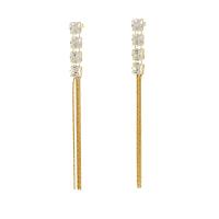 Titanium Staal Tassel Earring, Geometrisch Patroon, 18K vergulde, mode sieraden & micro pave zirconia & voor vrouw, 90mm, Verkocht door pair