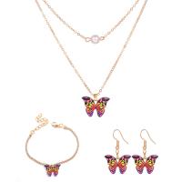 Set gioielli in lega di zinco, Bracciale & orecchino & Collana, lega in zinco, with 2.09,1.97inch extender chain, placcato color oro, tre pezzi & gioielli di moda & per la donna, multi-colore, assenza di nichel,piombo&cadmio, Lunghezza Appross. 16.06 pollice, Appross. 6.54 pollice, Venduto da set