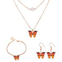 Zinklegering Sieraden Sets, armband & oorbel & halsketting, Zinc Alloy, met 2.09,1.97inch extender keten, gold plated, drie stuks & mode sieraden & voor vrouw, oranje, nikkel, lood en cadmium vrij, Lengte Ca 16.06 inch, Ca 6.54 inch, Verkocht door Stel