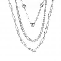 Collana Multi strato, 304 acciaio inox, with 5cm extender chain, tre strati & unisex, colore originale, Lunghezza 35 cm, 40 cm, 45 cm, Venduto da PC