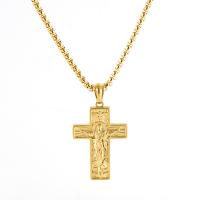 304 rostfritt stål Halsband, Cross, 18K guldpläterad, mode smycken & Unisex, 25.50x35mm, Längd Ca 19.7 inch, Säljs av PC