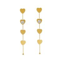 Partículas de acero Pendientes con Colgantes, Corazón, chapado en oro de 18 K, micro arcilla de zirconia cúbica & para mujer, 90mm, Vendido por Par