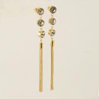 Titanium Staal Tassel Earring, Geometrisch Patroon, 18K vergulde, micro pave zirconia & voor vrouw, 95mm, Verkocht door pair