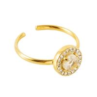 Partículas de aço Cuff Ring Finger, Roda, banhado a ouro 18k, ajustável & micro pavimento em zircônia cúbica & para mulher, 9.40mm, vendido por PC