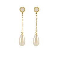 Partículas de acero Pendientes con Colgantes, con Perlas plásticas, chapado en oro de 18 K, Joyería & para mujer, 8x57mm, Vendido por Par