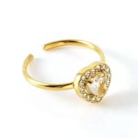 Partículas de acero Anillo de dedo Cuff, Corazón, chapado en oro de 18 K, ajustable & micro arcilla de zirconia cúbica & para mujer, más colores para la opción, 10x10mm, Vendido por UD