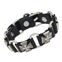 cuir PU bracelet, avec alliage de zinc, croix, Placage, bijoux de mode & pour homme, plus de couleurs à choisir, 15mm, Longueur Environ 9.6 pouce, Vendu par PC