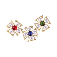 Zinc Alloy Stud Earring, met Lampwork & Plastic Pearl, Four Leaf Clover, gold plated, voor vrouw & hol, meer kleuren voor de keuze, 38x38mm, Verkocht door pair