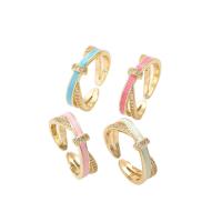 cobre Cuff Ring Finger, banhado a ouro genuino, micro pavimento em zircônia cúbica & para mulher & esmalte, Mais cores pare escolha, tamanho:6.5, vendido por PC