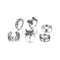 Sinc Alloy Ring Set, dath airgid plated, 6 phíosa & do bhean, nicil, luaidhe & caidmiam saor in aisce, Díolta De réir Socraigh