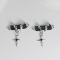 Zinklegering kruis connectors, Zinc Alloy, met Bergkristal, Oversteken, silver plated, mode sieraden & DIY & 1/1 lus, zwart, nikkel, lood en cadmium vrij, 29x32x10mm, Verkocht door PC