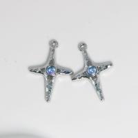 Zinklegering Cross Hangers, Zinc Alloy, met Cats Eye, Oversteken, silver plated, mode sieraden & DIY, blauw, nikkel, lood en cadmium vrij, 20x29x4.30mm, Verkocht door PC