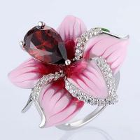 Zinc Alloy Finger Ring Rose fashion jewelry & for woman & enamel pink nickel lead & cadmium free Sold By PC