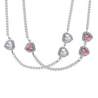 Titanium Steel Necklace with 5cm extender chain Heart micro pave cubic zirconia & for woman Length Approx 40 cm Sold By PC