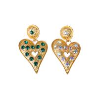 Zinc Alloy Drop Earring, Heart, forgyldt, mode smykker & for kvinde & med rhinestone, flere farver til valg, 44x78mm, Solgt af par