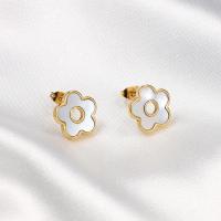 Boucles d'oreilles coquillage, acier inoxydable 316L, avec coquille blanche, Pétales, Plaqué or 18K, bijoux de mode & pour femme, doré, 13mm, Vendu par paire