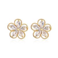 laiton boucle d oreille dormeuse, Plaqué d'or, styles différents pour le choix & pavé de micro zircon & pour femme, 13x13mm, Vendu par paire