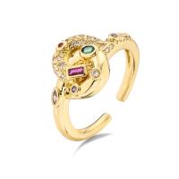 cobre Cuff Ring Finger, with concha branca, Coração, banhado a ouro genuino, ajustável & Vario tipos a sua escolha & micro pavimento em zircônia cúbica & para mulher, tamanho:6.5-9, vendido por PC