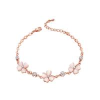 Bracelets en laiton, avec Oeil de chat, Plaqué de couleur d'or rose, bijoux de mode & pour femme & avec strass, protéger l'environnement, sans nickel, plomb et cadmium, Longueur Environ 5.91 pouce, Vendu par PC